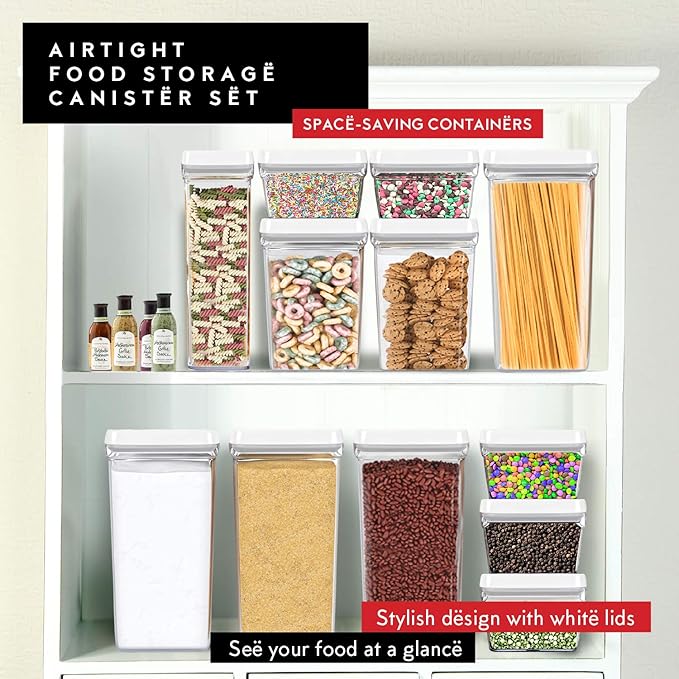 DWËLLZA KITCHEN Large Airtight Food Storage Containers - Clear Plastic Bulk Food Pantry & Kitchen Storage Containers for Flour, Sugar and Baking Supplies 4 Pcs. BPA-Free, Keeps Fresh & Dry (White)