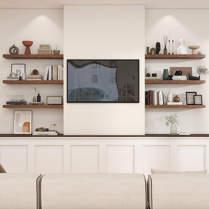 Heimlove 36 Inch Floating Shelves for Wall,10 Inch Deep Brown Wood Shelves with Invisible Brackets,Wall Mounted Storage & Display Shelves for Bedroom,Living Room,Kitchen,Office