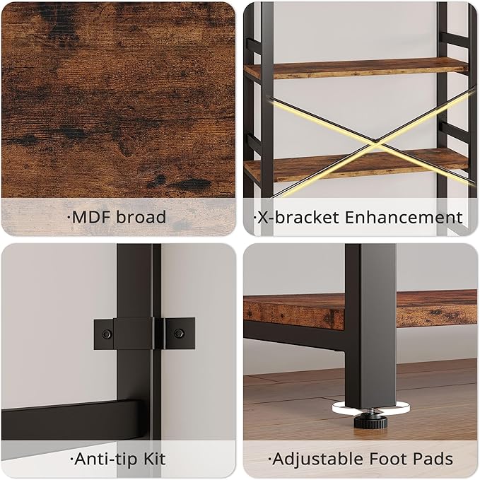 IRONCK Bookshelf, 31.5in Wide Shelf 6 Tier Bookcase, 110lbs/shelf Vintage Industrial Style Bookshelves for Bedroom, Living Room and Home Office, Vintage Brown