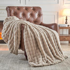 NEWCOSPLAY Faux Fur Throw Blanket Linen Bubble Blanket Thick Warm Soft for Couch Sofa Bed 550GSM (Linen, Throw(50"x60"))