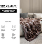 Mon Chateau Premium Reversible Luxury Faux Fur Throw for Couch, Sofa, or Bed - Plush Cozy Soft Blanket for Sleeping or Home Décor, 60" x 70" (Ruched Dark Brown)