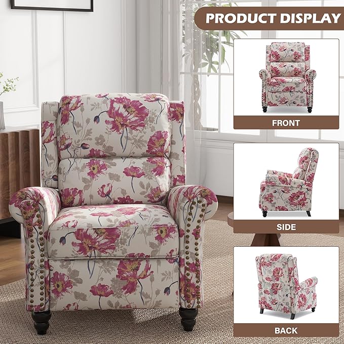 UIXE Pushback Recliner Chairs Set of 2, Fabric Armchair Push Back Accent Chair, Rivet Trim Club Chair Home Theater Overstuffed Single Sofa Reading Seat for Living Room, Pattern