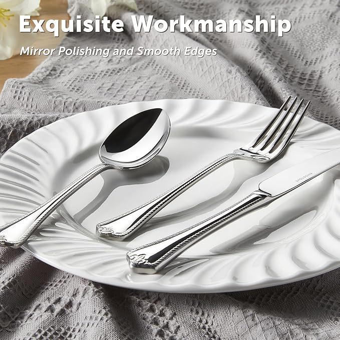 KINGSTONE Silverware Set, 30-piece 18/10 Stainless Steel Flatware Set Cutlery Set for 6, for Kitchen, Home, Wedding, Party, Mirror Polished and Dishwasher Safe, Featured Gifts