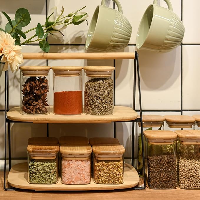 6oz Glass Food Storage Jars, Glass Jars with Bamboo Lids, Kitchen Storage Jars, Set of 6, Canisters with Airtight Lids for Spice, Coffee, Cookie, Pantry Organizers
