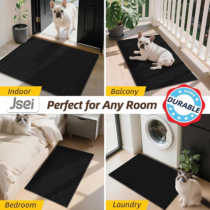 JSEI Entryway Rugs Doormat 24"x36", Non-Slip Dirt Trapper Door Mats Indoor, Washable Absorbent and Stain Resist Welcome Floor Mat for Front Door, Dog Door Mat, Muddy Wet Shoes & Paws, Black