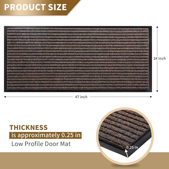 Yimobra Front Door Mat Outdoor Indoor Entrance, 100% Waterproof All-Season All Weather Doormat, Welcome Matt Outside Entry, Non Slip, Low Profile, Heavy Duty Patio Porch Floor Mats,47 x 24
