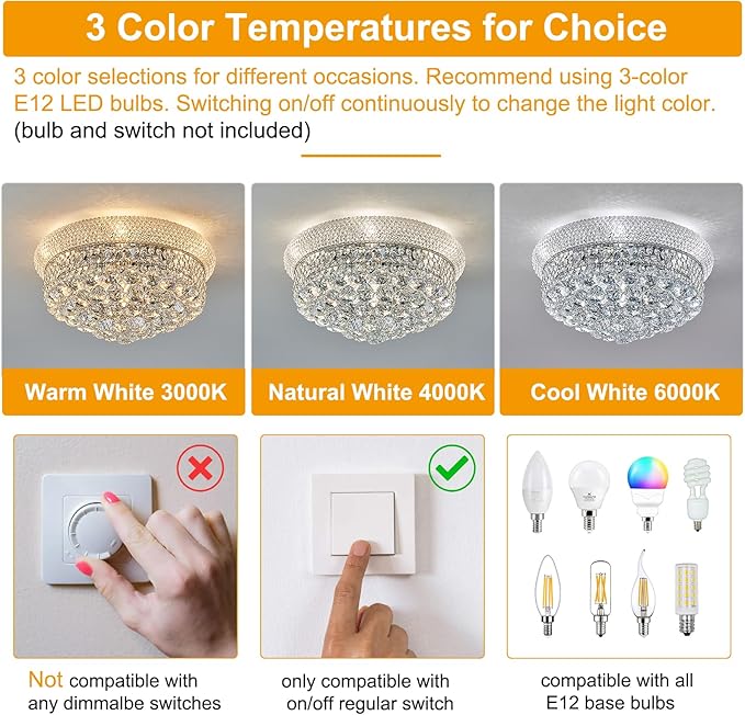 7-Light Crystal Flush Mount Chandelier Ceiling Light Fixture for Living Room Dining Room Bedroom Foyer Entryway Hallway Closet Bathroom (Chrome D18)