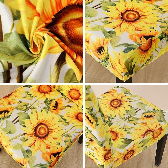 JQinHome Pattern Chair Covers for Dining Room Set of 6, High Stretch Removable Washable Parsons Chair Slipcover for Home Party Hotel Wedding Ceremony (Sunflower,6PCS)