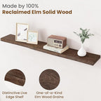 Floating Shelves for Wall Decor, Rustic Solid Elm Wood Live Edge Floating Shelves Wall Mounted, Wall Shelves with Invisible Bracket for Living Room Bathroom Bedroom Kitchen, 48 Inch, Walnut