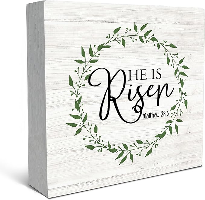 SRADMO He Is Resen Wood Box Sign Desk Decor, Christian Decor Wooden Sign Decoration For Home Office, Wooden Sign Decorations Indoor, Christian Signs For Home Decor Shelf Table Decor