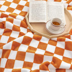 LOMAO Throw Blankets Flannel Blanket with Checkerboard Grid Pattern Soft Throw Blanket for Couch, Bed, Sofa Luxurious Warm and Cozy for All Seasons (Orange, 60"x80")