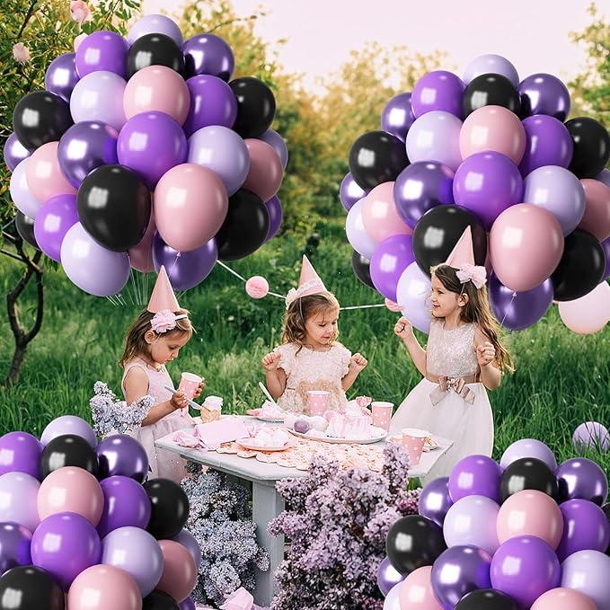 Purple Pink Black Balloons 12 Inch Pastel Pink Purple Black Latex Helium Balloon Purple Metallic Party Balloons for Girls Cartoon Anime Birthday Baby Shower Halloween Party Decorations