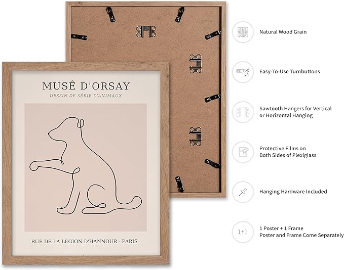 Poster Master Vintage Poster - Retro One Line Dog Drawing Print - Dog Art - Minimal Gift for Men, Women, Animal Lover - Abstract Wall Decor for Home, Office, Bedroom, 8x10 Beige Framed