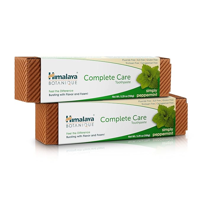 Himalaya Botanique Complete Care Toothpaste, Herbal, Peppermint Flavor, Fights Plaque, Freshens Breath, Fluoride Free, No Artificial Flavors, SLS Free, Cruelty Free, Foaming 5.29 Oz, 2 Pack…