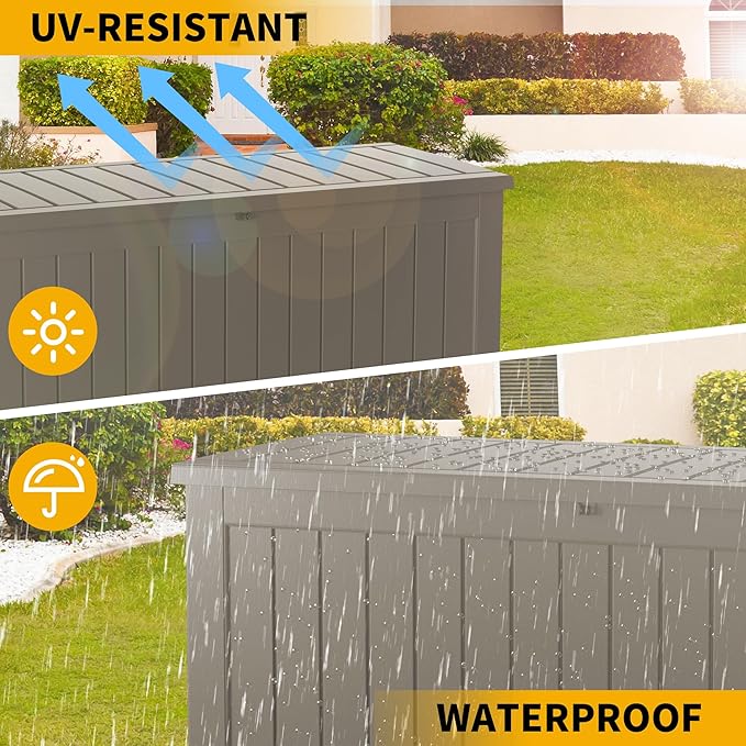 230 Gallon Double-Wall Resin Deck Box - Lockable Waterproof Outdoor Storage Box, 1000lbs Capacity & Doubles as Seating for Patio Furniture - Garden Tools, Pool Accessories (Brown)