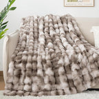 Touchat Luxury 1000GSM Faux Rabbit Fur Throw Blanket, Super Heavy Warm Cozy Brown Blankets for Couch Bed Sofa, Ruched Plush Fuzzy Elegant Soft Reversible Mink Blanket for Living Room Bedroom