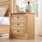 26" Tall Farmhouse Nightstand Set of 2, 3 Drawers End Table w/Charging Station, 23.6" Wide Large Side Table w/Roman Column, Wood Rustic Sofa Table for Bedroom, Natrual