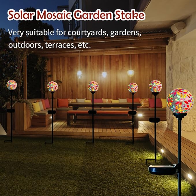 Afirst Solar Lights Outdoor Decorative - Solar Mosaic Garden Stakes Flower Decorative Lights Waterproof for Pathway Yard Lawn Decoration Multi