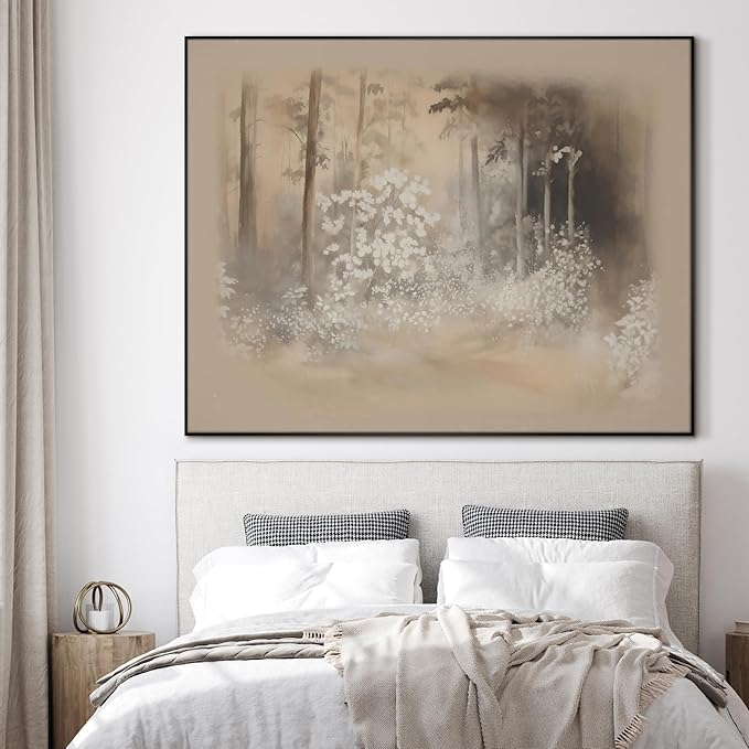SIGNWIN 46"x60" Extra Large Framed Wall Art Misty Forest in Sepia Tones, Watercolor Woodland Landscape for Home Living Room Bedroom Decor (Frame Assembly Required)