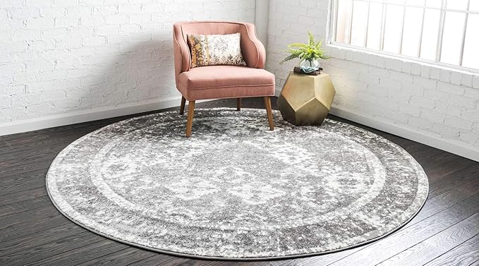 Unique Loom Rosso Collection Vintage, Traditional, Bohemian, Geometric, Distressed, Southwestern Area Rug, 3' 3" x 3' 3", Gray/Ivory