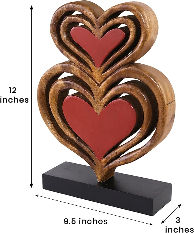 Decozen Gifts for Mom - Wooden Heart Sculpture - Mother's Day Birthday Gifts, Home, Office, Living Room, Shelf, Fireplace, Farmhouse, Tabletop, Boho and Mantle Decor - Mothers Day Decorations