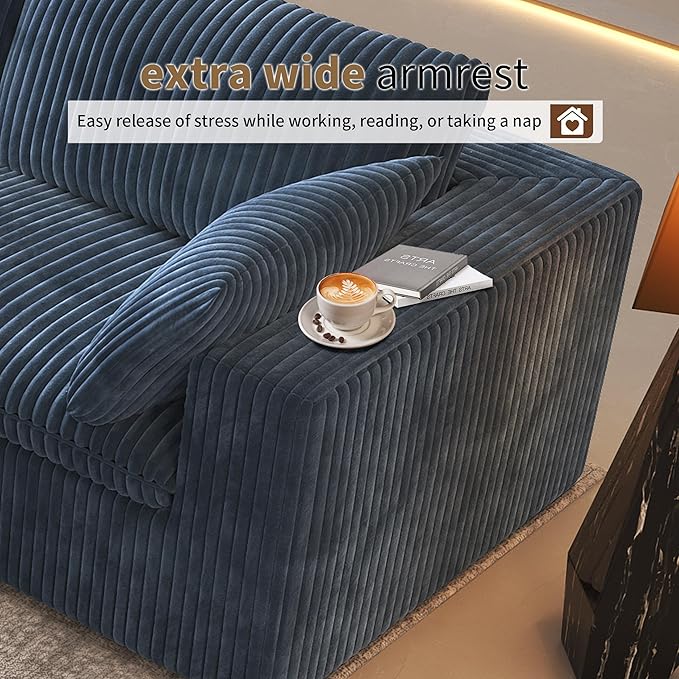 118" 3-Seater Cloud Sofa,Modular Sectional Couch,Modern Deep Seat Upholstered Couches with Plush Corduroy Fabric for Living Room Furniture,Bedroom and Apartment,No Assembly Required,Blue