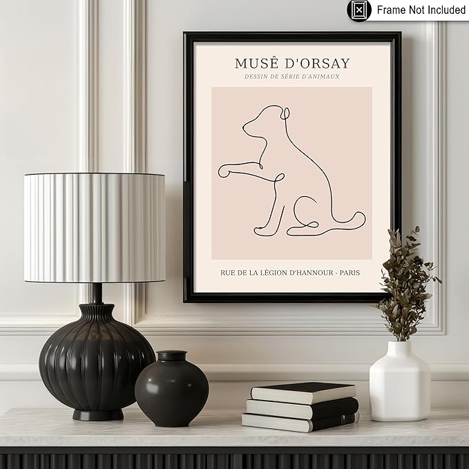 Poster Master Vintage Poster - Retro One Line Dog Drawing Print - Dog Art - Minimal Gift for Men, Women, Animal Lover - Abstract Wall Decor for Home, Office, Bedroom - 8x10 UNFRAMED Wall Art