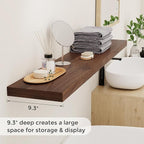 55 Inch Floating Shelves Set of 2, Rustic 55 x 9 Floating Shelf for Wall, 9 Inch Deep Wall Shelves Invisible Bracket, Large Deep Shelving for Bedroom, Kicten, Living Room, Walnut Color