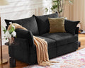 Oversized Loveseat Sofa, Modern Modular Sectional Couch Black Fluffy Chenille Mid Century 2-Seat 24.5" Deep Seat for Apartment, Living Room, Bedroom