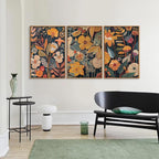 SIGNINART Orange Floral Framed Canvas Wall Art Set of 3, Mid Century Modern Flower Wall Decor, Neutral Plant Artwork, Boho Botanical Art Prints for Bedroom Living Room Office 16"x24"x3