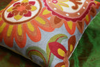 Soft Turquoise Hand Embroidered Floral Pillow Cover Flower Pillows Loral Outdoor Pillowcase Suzani Cushions Flower Chair Cushion Hand Embroidered Wool Size 18x18