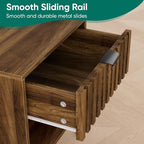 Smuxee Walnut Wooden Night Stand, Mid Century Nightstand with Fluted Drawer, Bedside Table with Open Shelf, Modern End Side Table for Bedroom