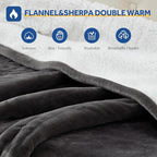 Sealy Electric Blanket Full Size 80"*84",Super Cozy Flannel to Sherpa Reversible Heated Blanket Full Size with 10 Heating Levels & 1-12 Hours Auto Off Overheating Protection Machine Washable, Charcoal