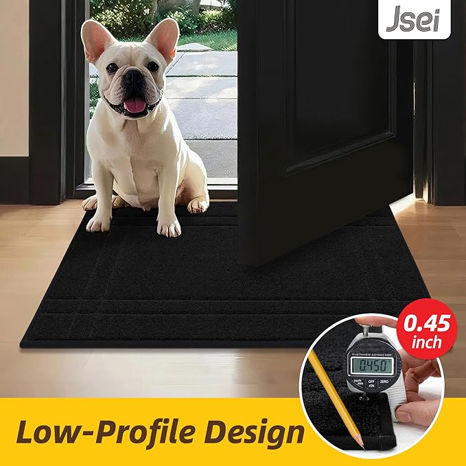 JSEI Entryway Rugs Doormat 20"x32", Non-Slip Dirt Trapper Door Mats Indoor, Washable Absorbent and Stain Resist Welcome Floor Mat for Front Door, Dog Door Mat, Muddy Wet Shoes & Paws, Black