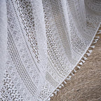 Sutuo Home Boho Sheer Curtain 108 Inches Long, Crochet Lace with Bohemian Hollow Knitted Handmade Tassels,Vintage Farmhouse Window Treatment for Bedroom, Rod Pocket, 1 Panel 59" W x 108" L, White