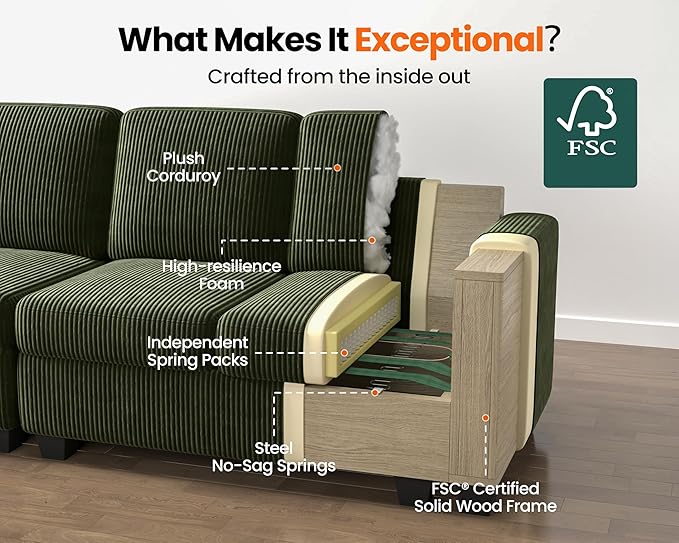 Pull Out Sofa Bed, Full Size Sleeper Sofa, 2-in-1 Convertible Corduroy Couch with USB Charging, Memory Form Couch for Living Room, Apartment and Small Space (Green, Corduroy - Full Size)