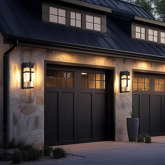 Hammered Glass Wall Lamp, Outdoor Light Fixtures, Exterior Wall Lantern for Porch with Waterproof, 2 Pack Wall Sconce Lighting, Wall Mount Light, Porch Light for Garage, Doorway, Patio(Bulb Included)