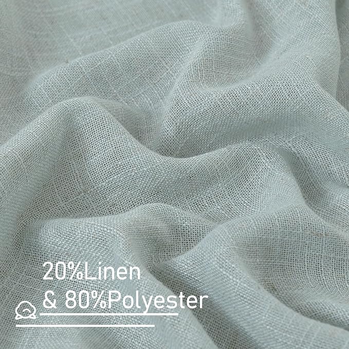 LAMIT Living Room Linen Curtains 90 Inch for Bedroom, Bronze Grommet Linen Textured Sheer Curtains Light Filtering Burlap Drapes for Farmhouse, 2 Panels, 52 x 90 Inch, Greyish Blue