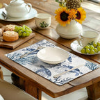 Coastal Beach Placemats Set of 4 Nautical Theme Coral Sea Turtle Navy Blue Place Mat 12x18 Inch Seasonal Summer Ocean Washable Linen Fabric Table Mats for Party Kitchen Dining Decoration