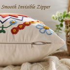 Embroidered Throw Pillow Cover 18x18 Classic Fall Boho Floral Pattern Pillows Cover Outdoor Decorative Pillowcase,Durable Cozy Textured Cushion Case for Sofa Couch Bed Living Room,Orange