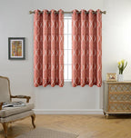 MIUCO Moroccan Embroidered Semi Sheer Curtains Faux Linen Grommet Window Curtains for Girls Room 52 x 63 Inch 2 Panels, Rust