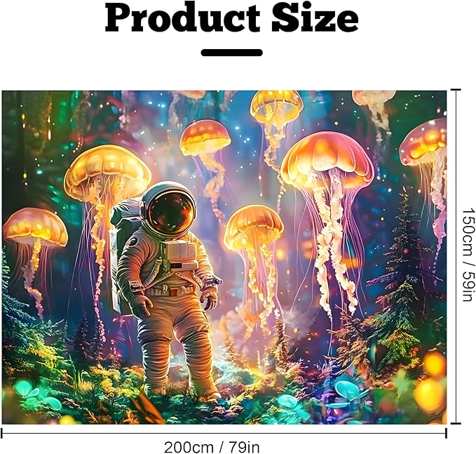 BVBOX Astronaut Blacklight Tapestry 79"x59", UV Reactive Astronaut Jellyfish Underwater World Glow in Dark Tapestries, Black Light Neon Upright Poster Wall Hanging Backdrop Decor for Bedroom Living Room