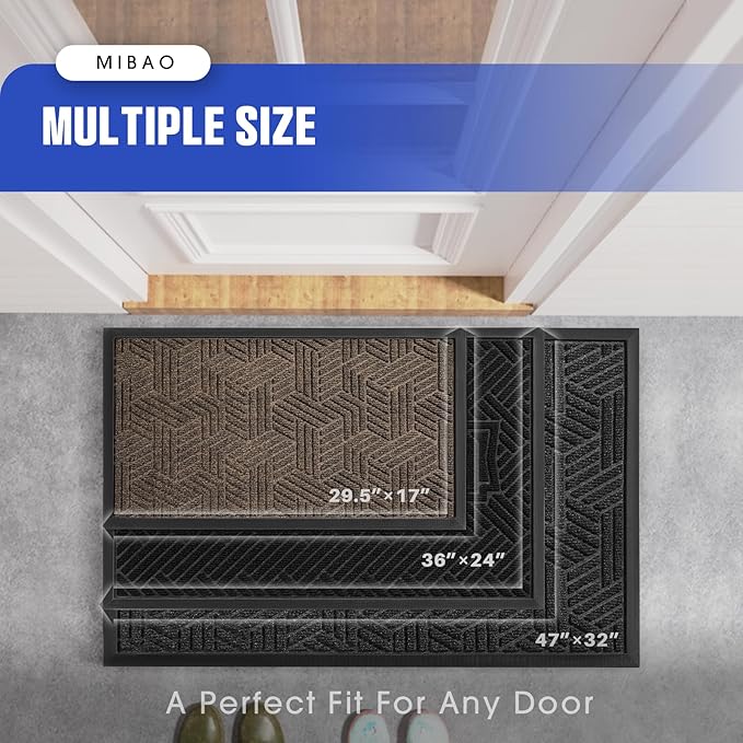 Mibao Front Door Mat Outside Entrance, Durable Outdoor Indoor Mat, Low Profile Heavy Duty Doormat, Non-Slip, Traps Dirt and Moisture, Easy Clean Patio Porch Entryway Mat, 24" x 36", Black