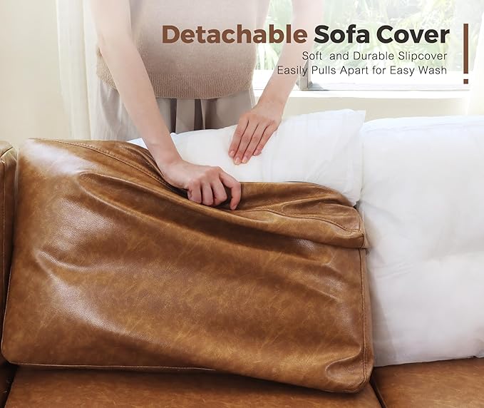 Faux Leather Single Sofa with Storage Ottoman, Modern Accent Chair Deep Seat Large Reading Armchair, Chaise Lounge Chair for Living Room Bedroom Office Brown