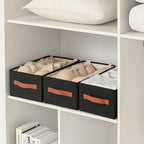 linen closet organizers and storage, 3 Pack Large Storage Baskets, Washable, Clothing Storage Bins with Handle, Closet Organizer for Storage Sweater,Sheets (Black, 16"x9½"x6¾")
