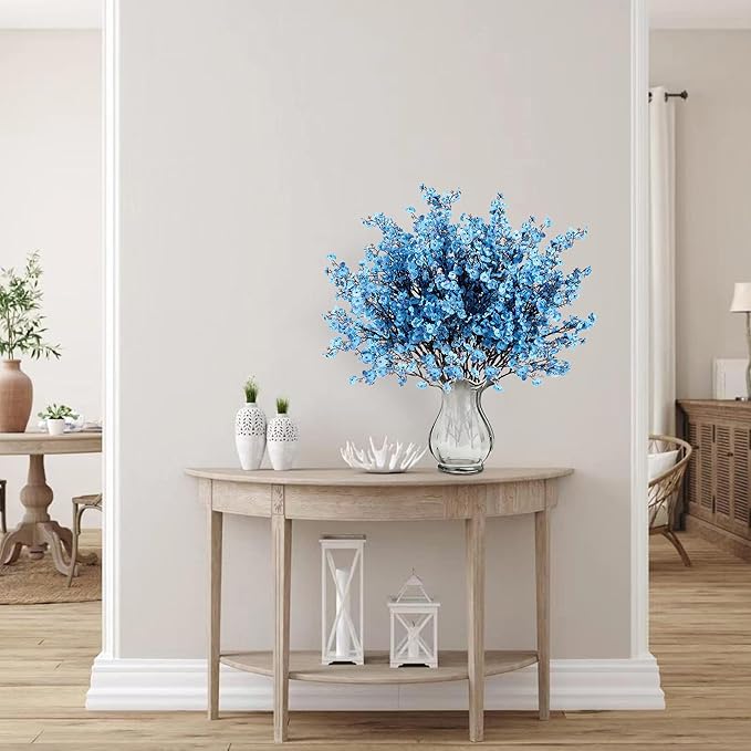 Sggvecsy 6 Pcs Babys Breath Artificial Flowers Gypsophila Bouquets Bulk Real Touch Fake Silk Flowers for Home Wedding DIY Floral Arrangement Kitchen Table Centerpiece Festival Decoration (Blue)