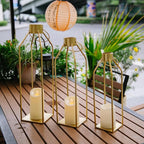 HPC DECOR Modern Farmhouse Lantern Decor- 22''19''16''Tall Large Gold Metal Candle Lanterns for Home Decor-Lanterns Decorative w/Timer Flickering Candles for Living Room,Outdoor,Fireplace Mantle Decor