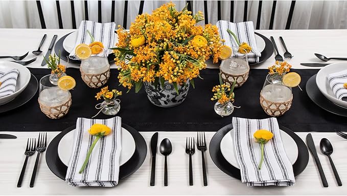 Solino Home Linen Black Table Runner 36 Inches - Classic Hemstitch, 100% Pure Linen Coffee Table Runner 14 x 36 Inch Ideal for Dresser Tables - Fall, Autumn, Halloween, Thanksgiving