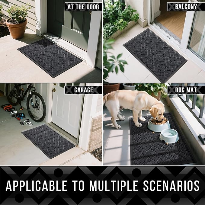 Yimobra Front Door Mat, Waterproof All-Weather Welcome Matt Outdoor Indoor, Non-Slip Low Profile Outdoor Mats for Front Door Outside Entrance, Patio Porch Entryway Mat, 29.5x17, Black Grey