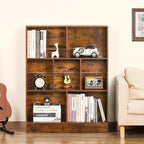 LEYAOYAO 7 Cube Bookshelf - Mid Century Modern Brown Rustic Wood Storage